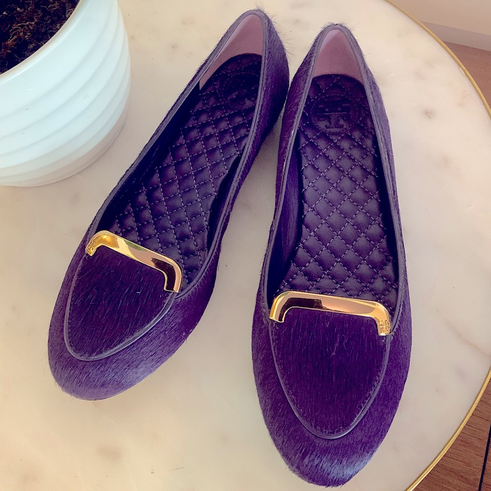 NEW! Tory Burch Jess Purple Calf Hair Flats